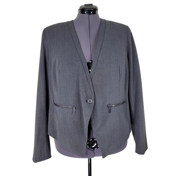 Lane Bryant Blazer Size 22 Gray Zip Pockets 1 Button Front 3 Button Sleeve Lined - Picture 9 of 9